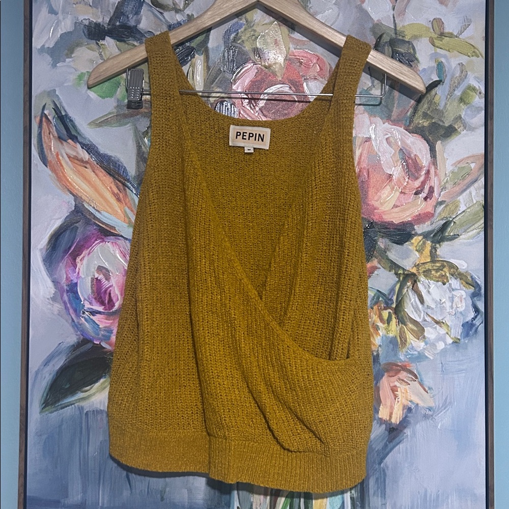 Anthropologie Pepin Blue Chunky Knit Faux Wrap Tank Top Medium k